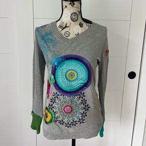 Desigual Gray Graphic Long Sleeve- Size (S)